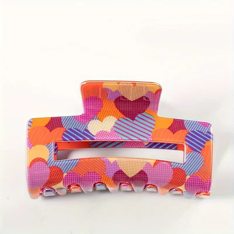 Wholesale Hair Accessories New pink Heart-shaped Printed Clip Women's Valentine's Day Sweet Paytail Hairpin Hair Shark Clip
